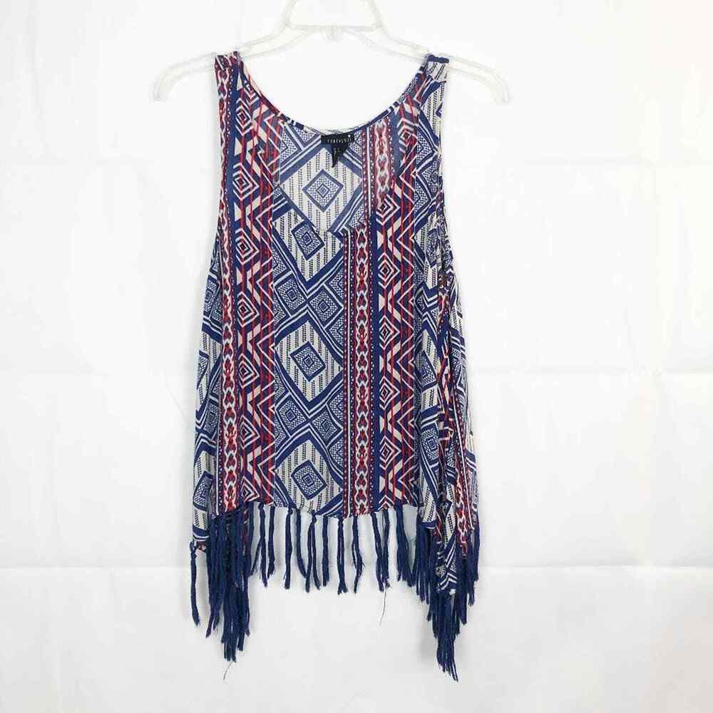 Forever 21 Women's Scoop Neck Sleeveless Boho Top w/Fringe Size Small